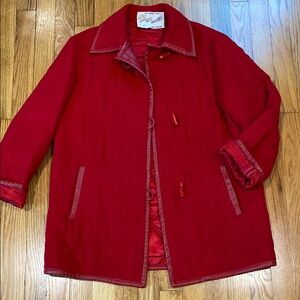 VTG Red 100% Camel Hair and Leather Quilted Toggle Jacket
